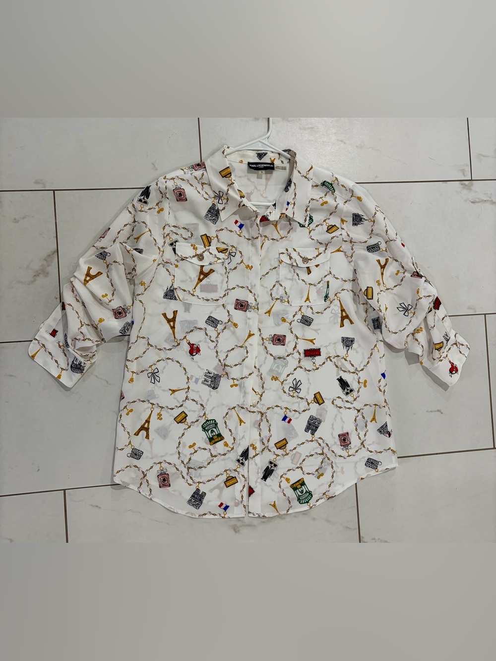 Karl Lagerfeld Paris Print Long Sleeve Blouse L